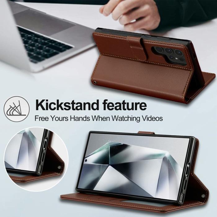 LC.imeeke - LC.IMEEKE Plånboksfodral för Samsung Galaxy S26 Ultra Konstläder Magnetiskt Brun
