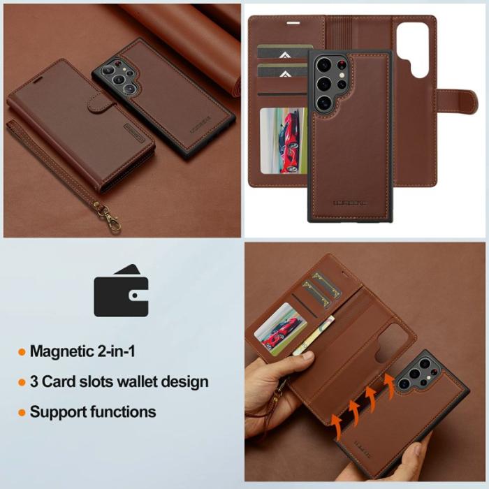 LC.imeeke - LC.IMEEKE Plånboksfodral för Samsung Galaxy S26 Ultra Konstläder Magnetiskt Brun