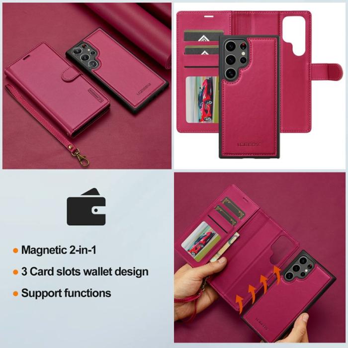 LC.imeeke - LC.IMEEKE Plånboksfodral för Samsung Galaxy S26 Ultra Konstläder Magnetiskt Röd