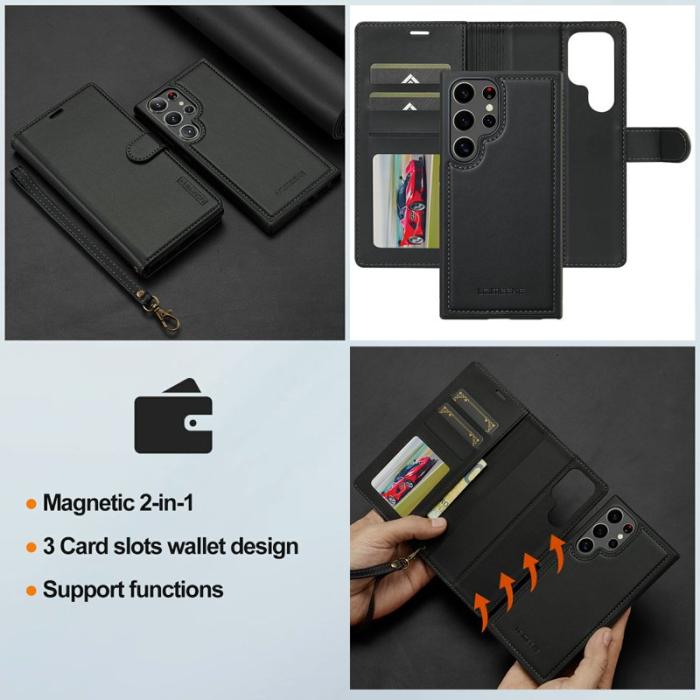 LC.imeeke - LC.IMEEKE Plånboksfodral för Samsung Galaxy S26 Ultra Konstläder Svart