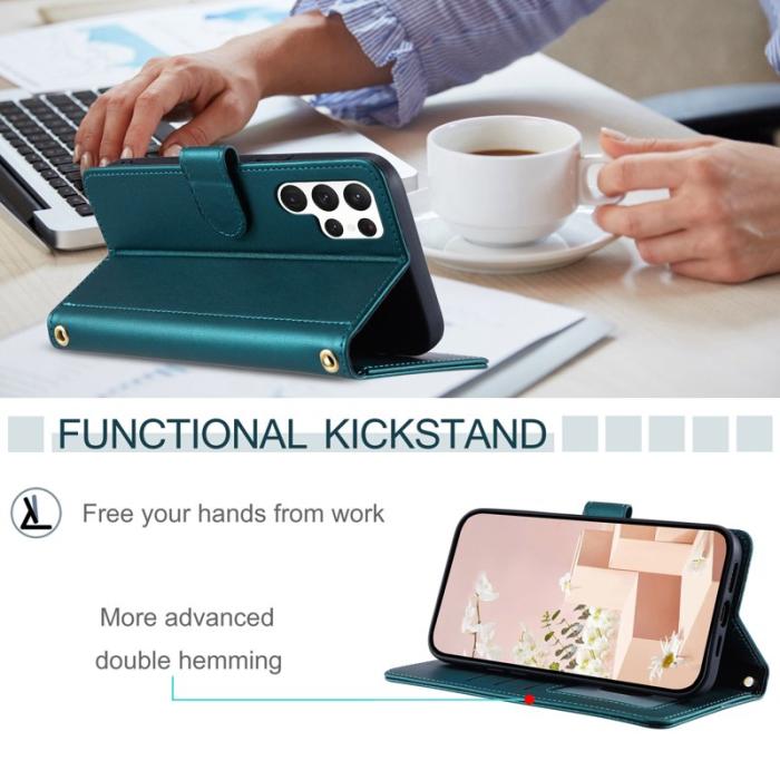 OEM - Plånboksfodral för Samsung Galaxy S26 Ultra Konstläder med axelrem - Grön