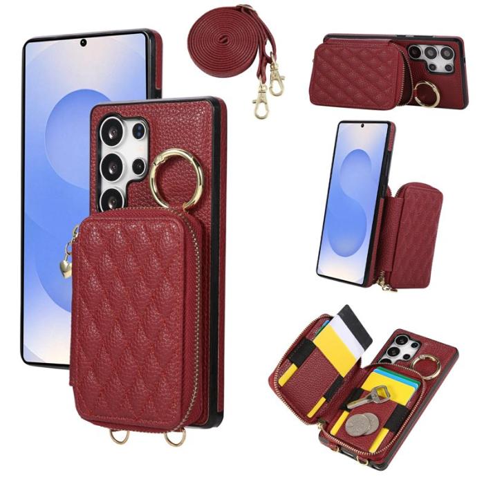 OEM - Mobilfodral för Samsung Galaxy S26 Ultra Konstläder med kortfack - Röd