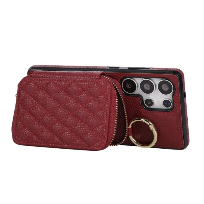 OEM - Mobilfodral för Samsung Galaxy S26 Ultra Konstläder med kortfack - Röd