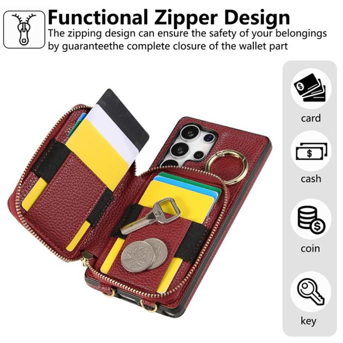 OEM - Mobilfodral för Samsung Galaxy S26 Ultra Konstläder med kortfack - Röd