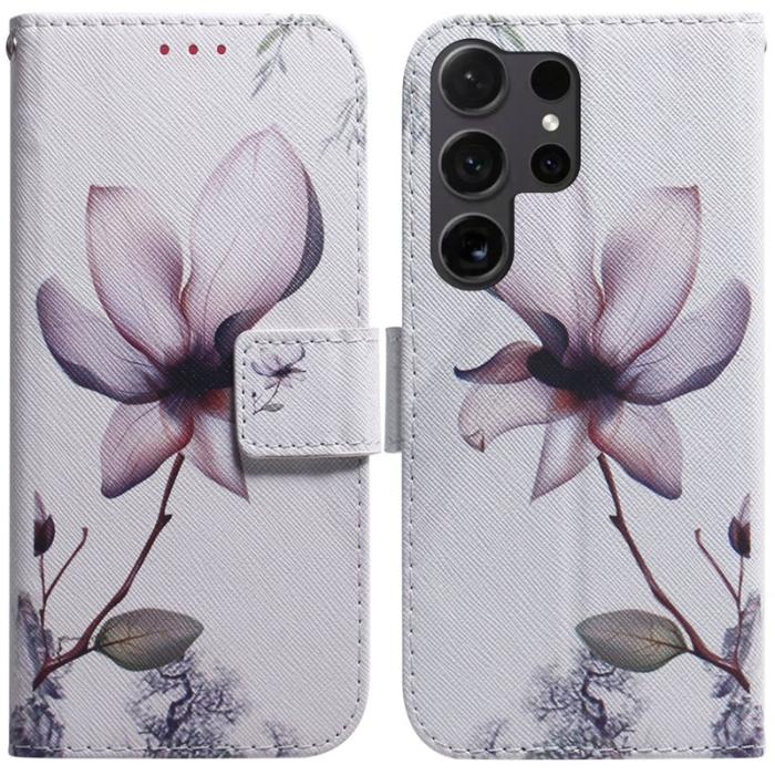 OEM - Plånboksfodral för Samsung Galaxy S26 Ultra Konstläder Mönster - Rosa Blomma