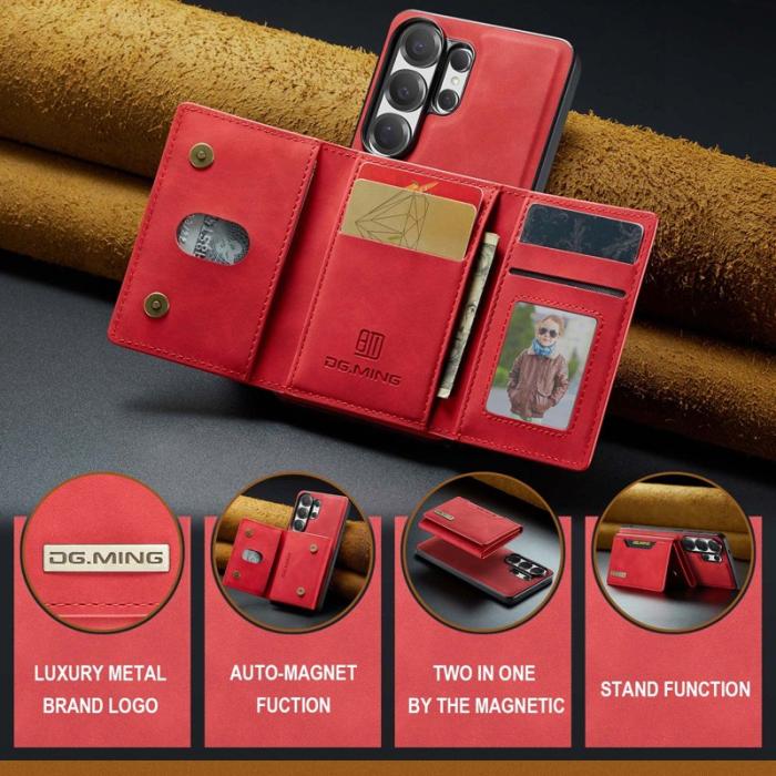DG.MING - DG.Ming Mobilfodral för Samsung Galaxy S26 Ultra Konstläder Tri-Fold - Röd