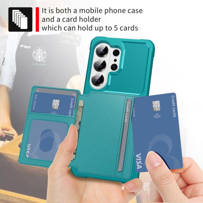 OEM - Mobilfodral för Samsung Galaxy S26 Ultra Kortfack Konstläder + TPU - Grön