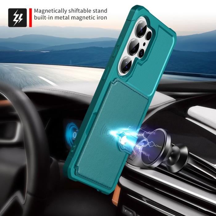 OEM - Mobilfodral för Samsung Galaxy S26 Ultra Kortfack Konstläder + TPU - Grön