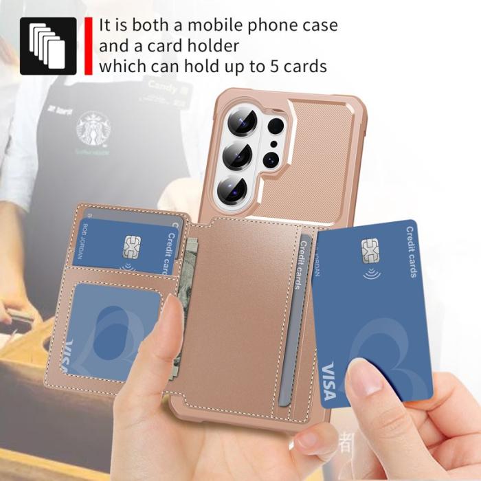 OEM - Mobilfodral för Samsung Galaxy S26 Ultra Kortfack Konstläder + TPU - Rosa