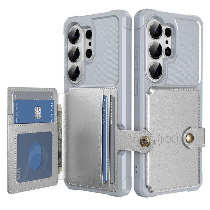 OEM - Mobilfodral för Samsung Galaxy S26 Ultra Kortfack Konstläder + TPU - Silver