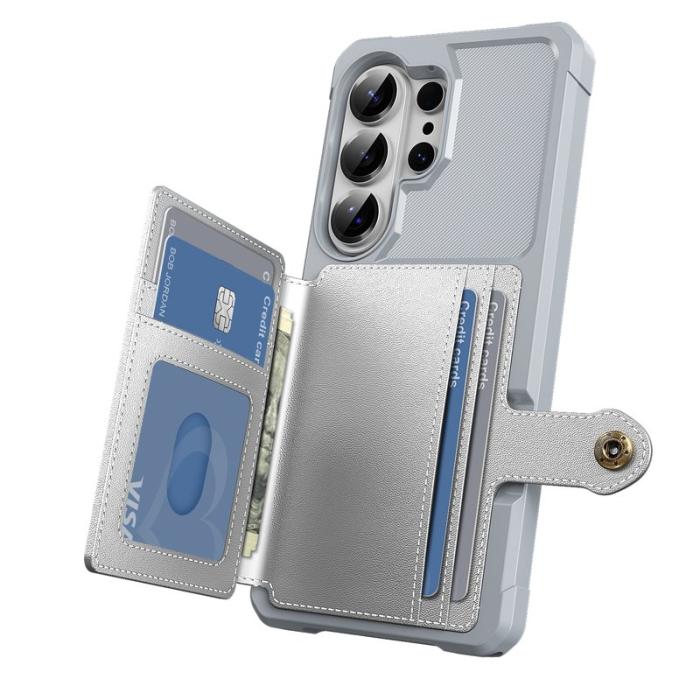 OEM - Mobilfodral för Samsung Galaxy S26 Ultra Kortfack Konstläder + TPU - Silver