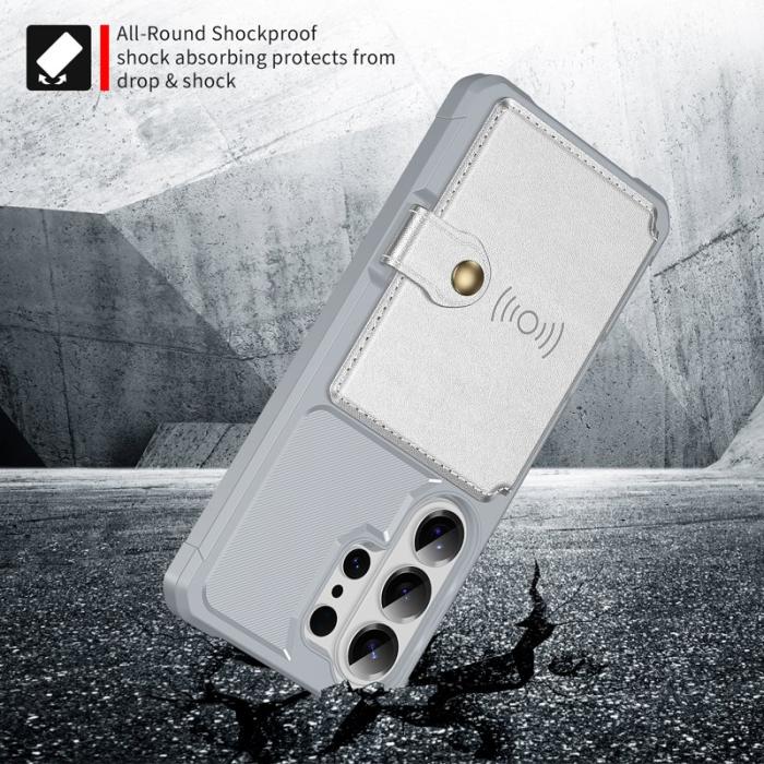 OEM - Mobilfodral för Samsung Galaxy S26 Ultra Kortfack Konstläder + TPU - Silver