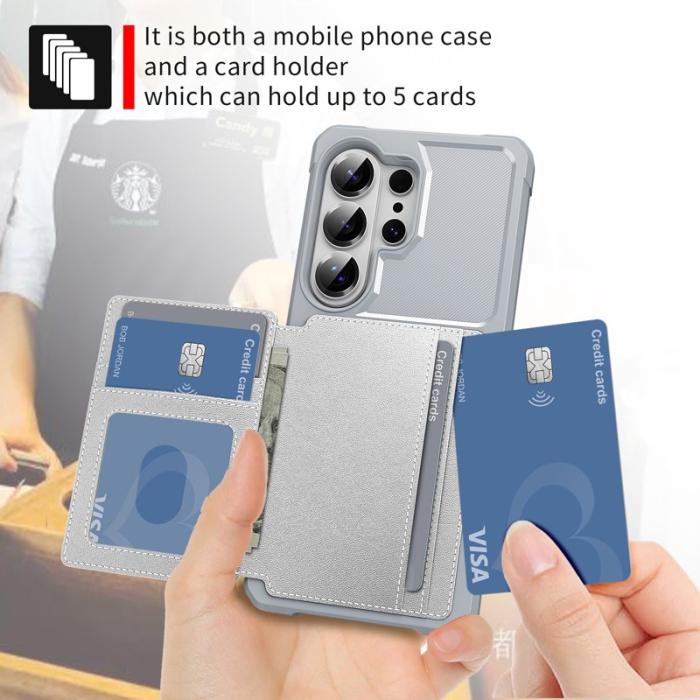 OEM - Mobilfodral för Samsung Galaxy S26 Ultra Kortfack Konstläder + TPU - Silver