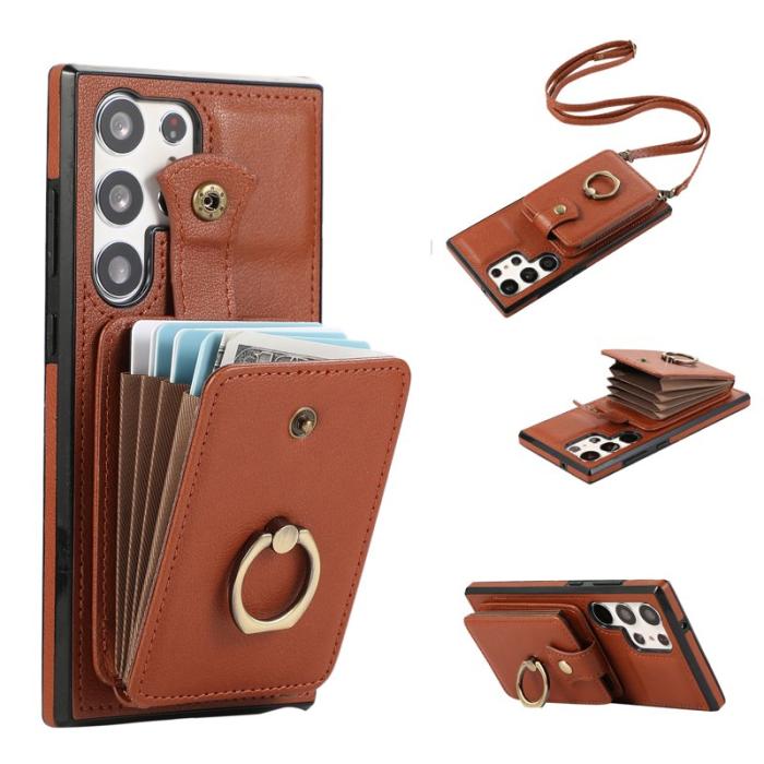 OEM - Mobilfodral för Samsung Galaxy S26 Ultra Kortfack Ring Konstläder Brun