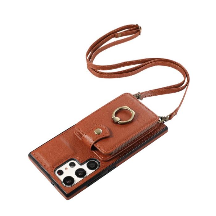 OEM - Mobilfodral för Samsung Galaxy S26 Ultra Kortfack Ring Konstläder Brun