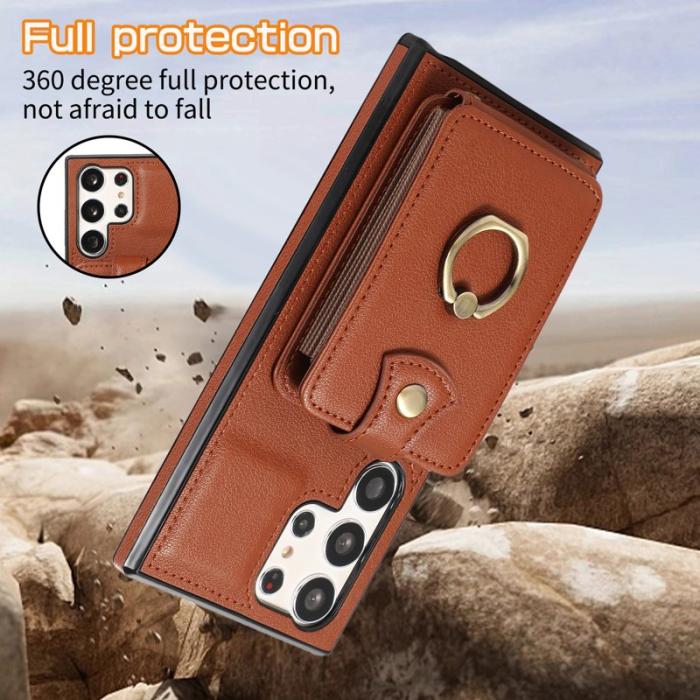 OEM - Mobilfodral för Samsung Galaxy S26 Ultra Kortfack Ring Konstläder Brun