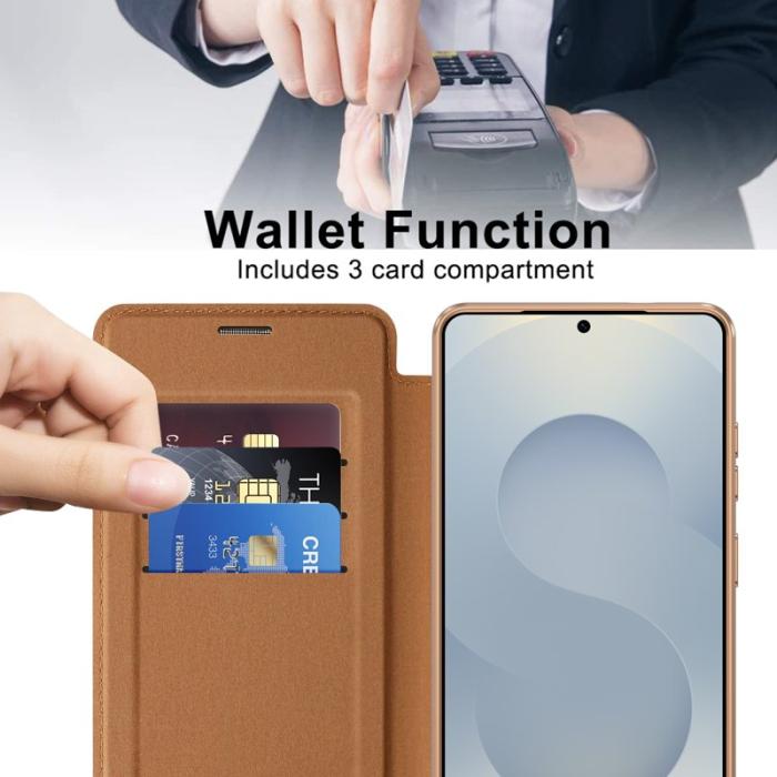 OEM - Plånboksfodral för Samsung Galaxy S26 Ultra Magnetiskt Äkta läder - Brun