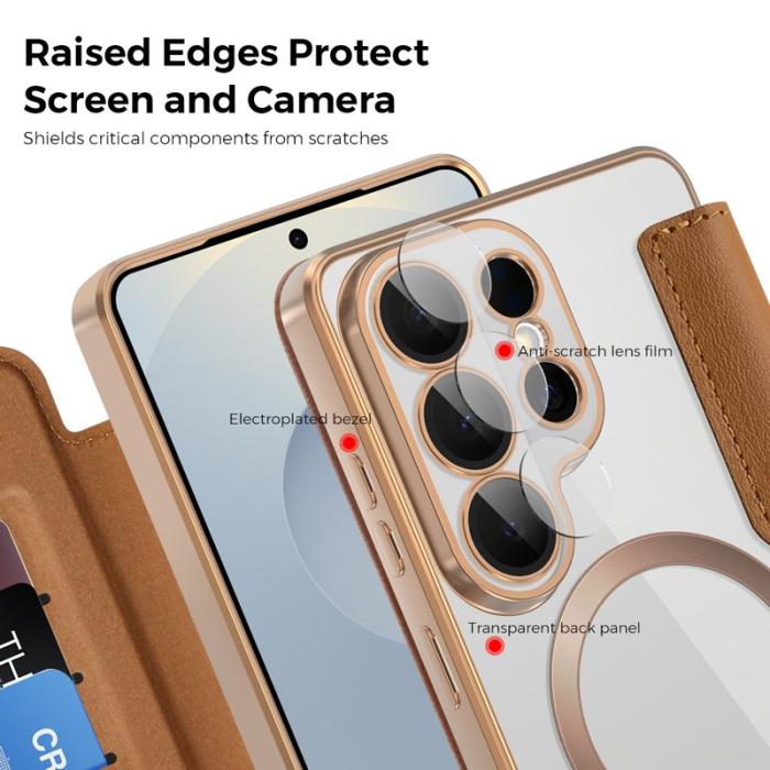 OEM - Plånboksfodral för Samsung Galaxy S26 Ultra Magnetiskt Äkta läder - Brun