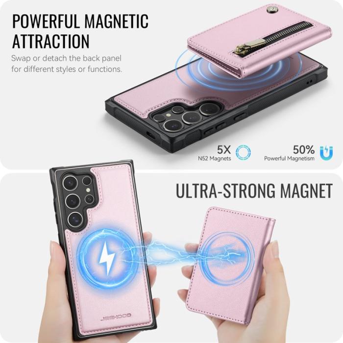JEEHOOD - JEEHOOD Plånboksfodral för Samsung Galaxy S26 Ultra Magnetiskt Kickstand - Rosa