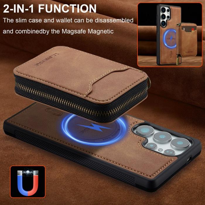 LC.imeeke - LC.IMEEKE Plånboksfodral för Samsung Galaxy S26 Ultra Magnetiskt PC + TPU - Brun