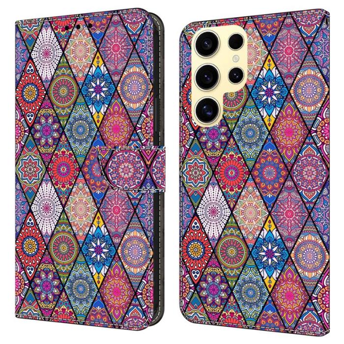 OEM - Plånboksfodral för Samsung Galaxy S26 Ultra Mönstertryck Konstläder - Röd