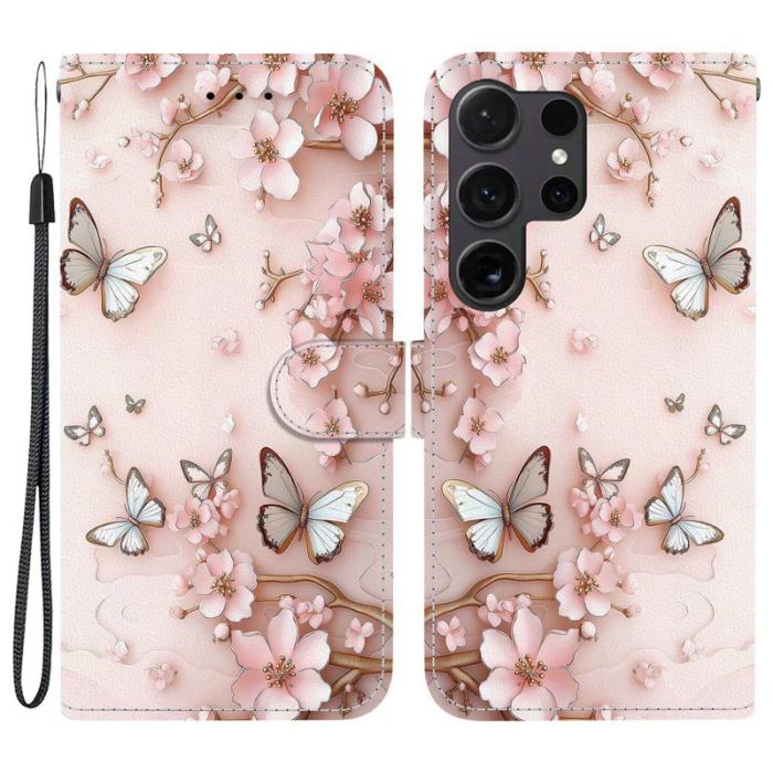 OEM - Plånboksfodral för Samsung Galaxy S26 Ultra Mönstertryck Konstläder Rosa fjäril