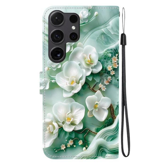 OEM - Plånboksfodral för Samsung Galaxy S26 Ultra Mönstertryckt Konstläder Jade Blomma