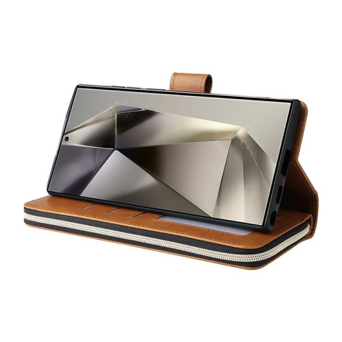 OEM - Mobilfodral för Samsung Galaxy S26 Ultra Konstläder 9 kortfack - Brun