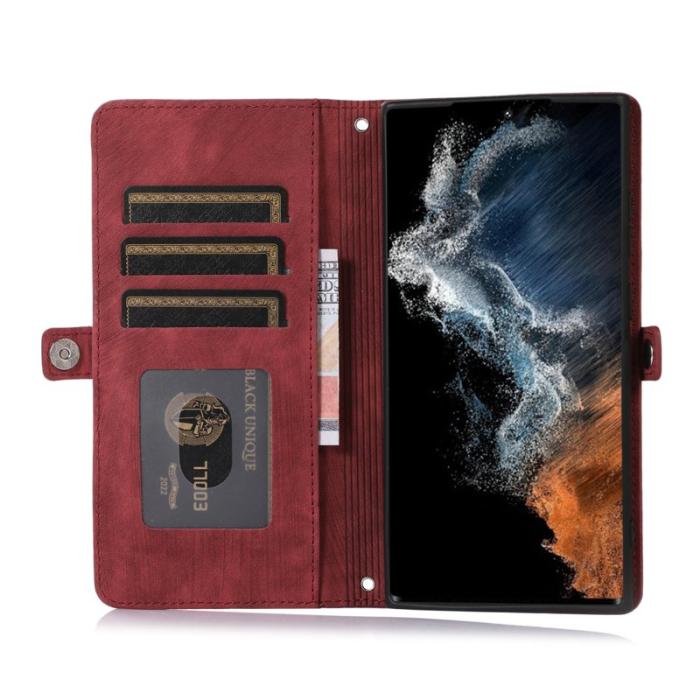 OEM - Mobilfodral för Samsung Galaxy S26 Ultra Konstläder 9 kortfack - Röd