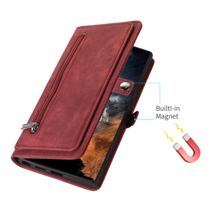 OEM - Mobilfodral för Samsung Galaxy S26 Ultra Konstläder 9 kortfack - Röd