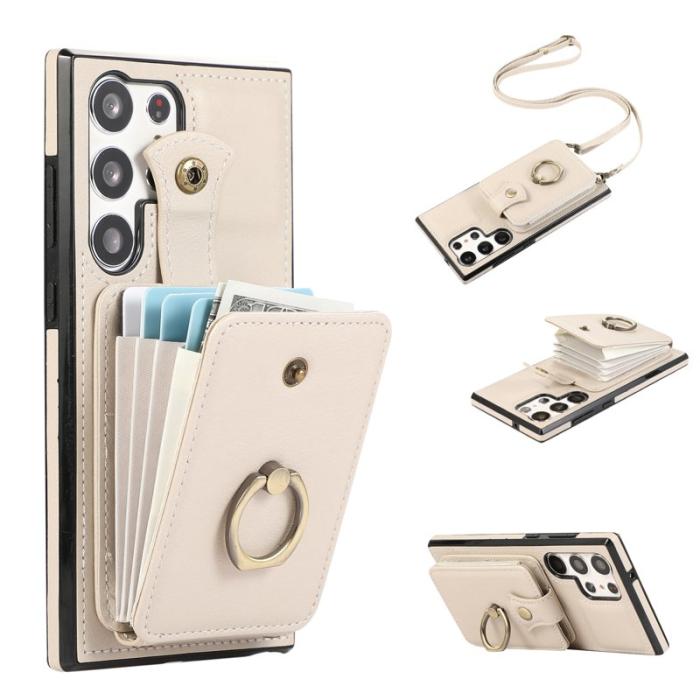 OEM - Mobilfodral för Samsung Galaxy S26 Ultra Ringhållare Kickstand konstläder Beige