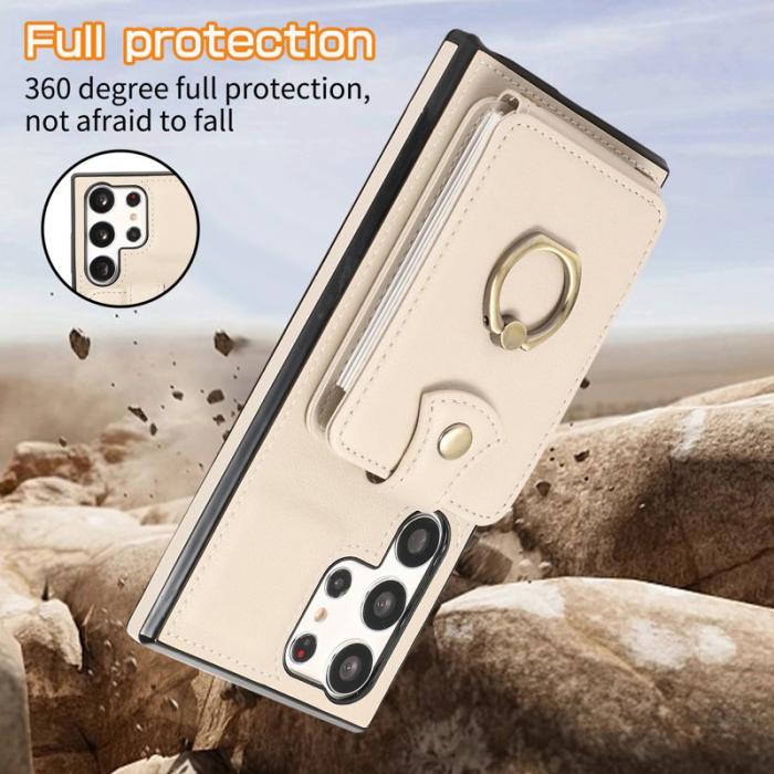 OEM - Mobilfodral för Samsung Galaxy S26 Ultra Ringhållare Kickstand konstläder Beige