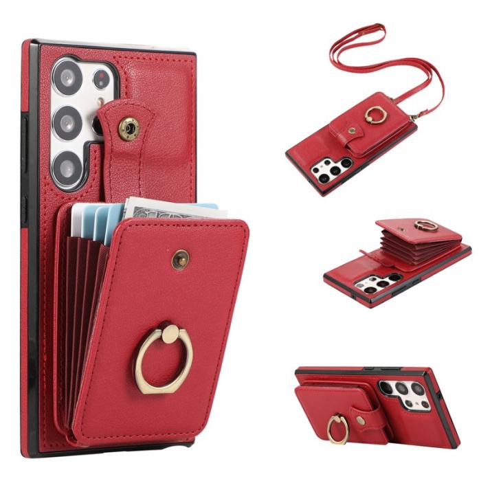 OEM - Mobilfodral för Samsung Galaxy S26 Ultra Ringhållare Kickstand Konstläder Röd
