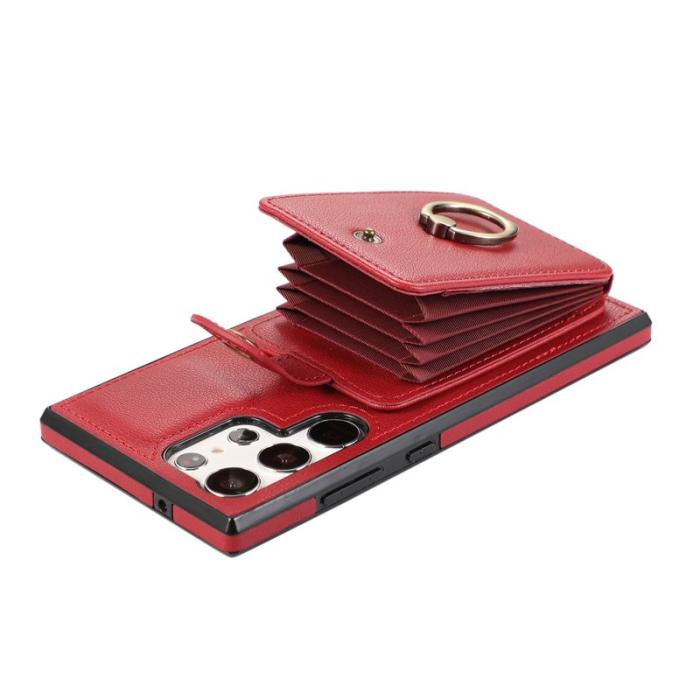 OEM - Mobilfodral för Samsung Galaxy S26 Ultra Ringhållare Kickstand Konstläder Röd