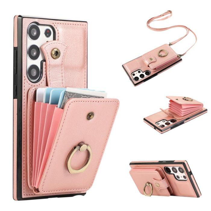 OEM - Mobilfodral för Samsung Galaxy S26 Ultra Ringhållare Konstläder Roséguld