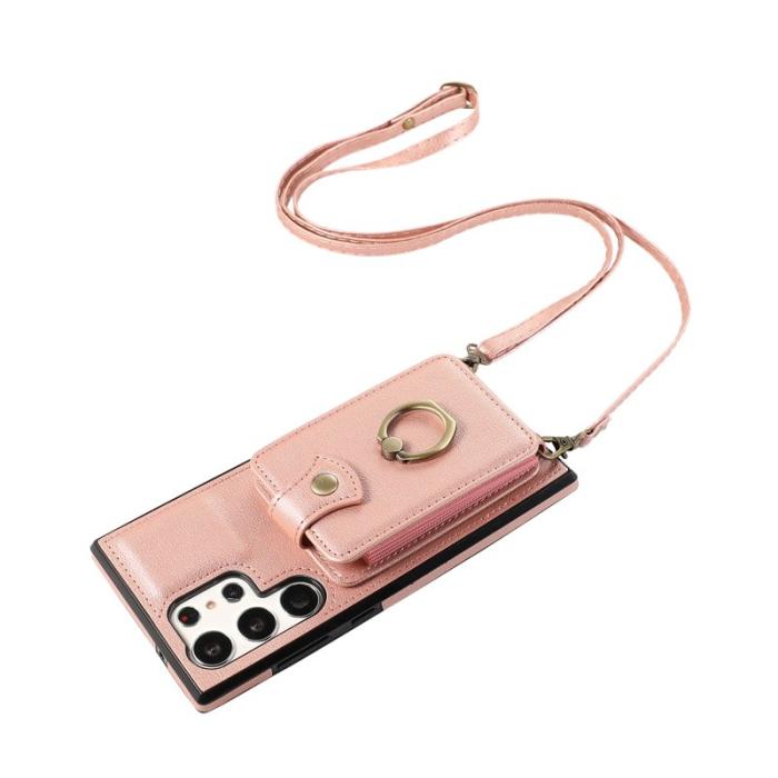 OEM - Mobilfodral för Samsung Galaxy S26 Ultra Ringhållare Konstläder Roséguld