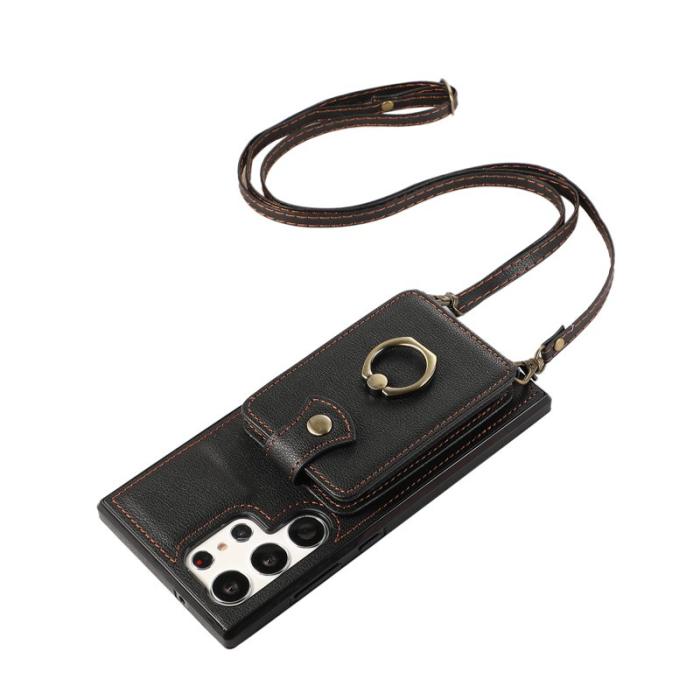 OEM - Mobilfodral för Samsung Galaxy S26 Ultra Ringhållare Kickstand konstläder Svart