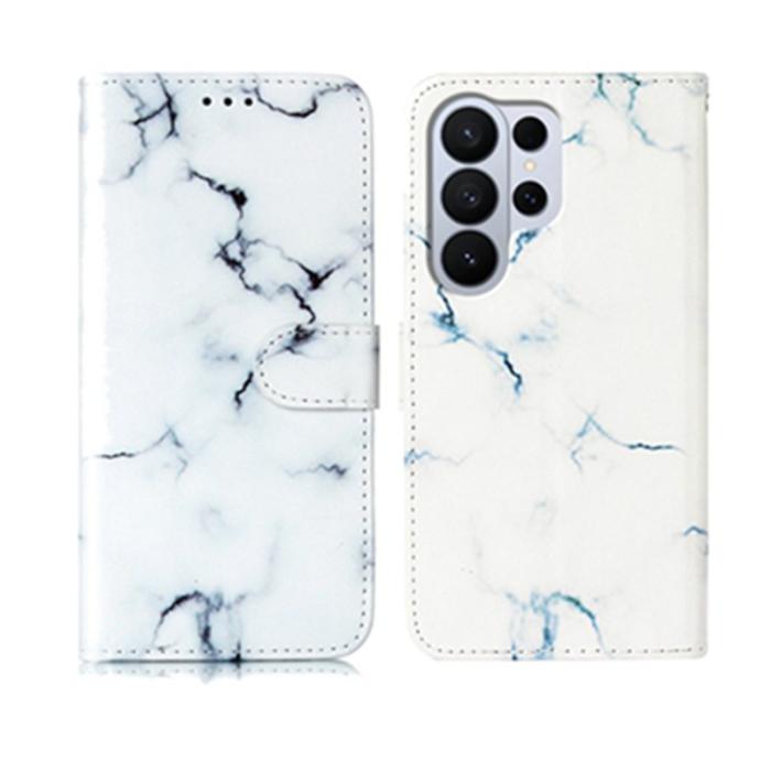 OEM - Plånboksfodral för Samsung Galaxy S26 Ultra Ställfunktion Konstläder Vit marmor