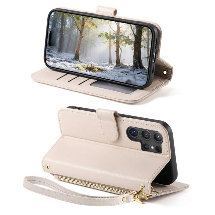 OEM - Plånboksfodral för Samsung Galaxy S26 Ultra Ställning Konstläder - Vit