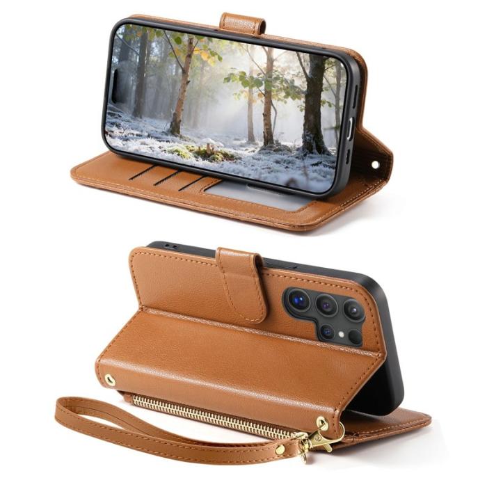 OEM - Plånboksfodral för Samsung Galaxy S26 Ultra Stativ Konstläder - Brun