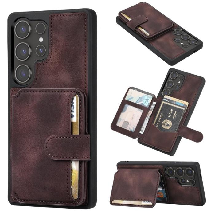 OEM - Plånboksfodral för Samsung Galaxy S26 Ultra TPU + Äkta läder - Kaffe