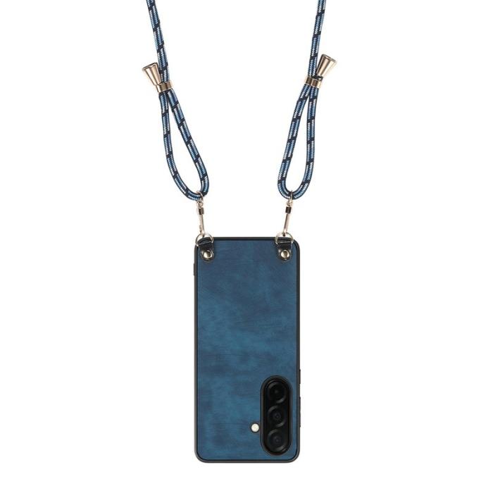OEM - Mobilskal för Samsung Galaxy S26 Äkta läder med justerbar rem - Blå
