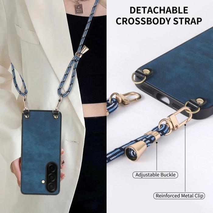 OEM - Mobilskal för Samsung Galaxy S26 Äkta läder med justerbar rem - Blå