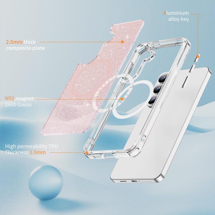 OEM - Mobilskal för Samsung Galaxy S26 Glitter Magnetiskt PC + TPU - Rosa