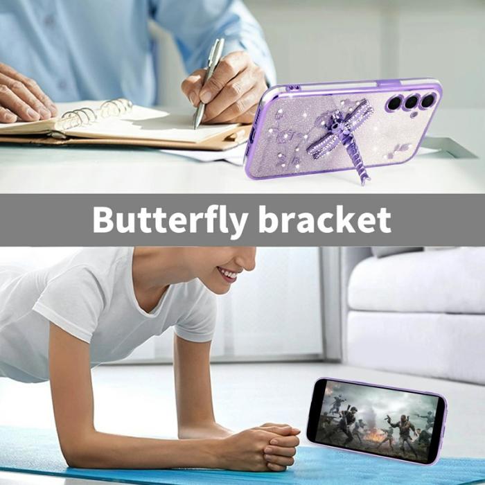 KADEM - KADEM Mobilskal för Samsung Galaxy S26 Kickstand TPU Blommor Glitter - Blå