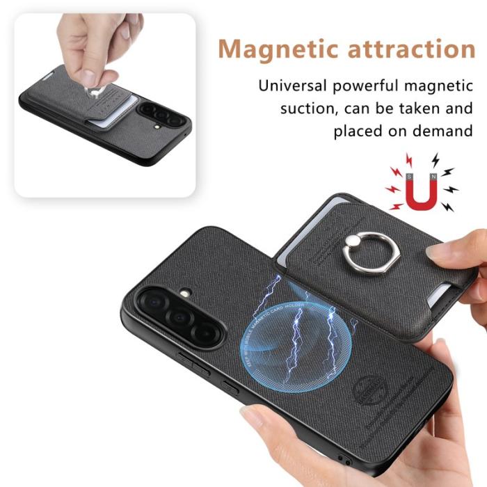 OEM - Mobilskal för Samsung Galaxy S26 Klädtextur PC + TPU med Kickstand - Svart