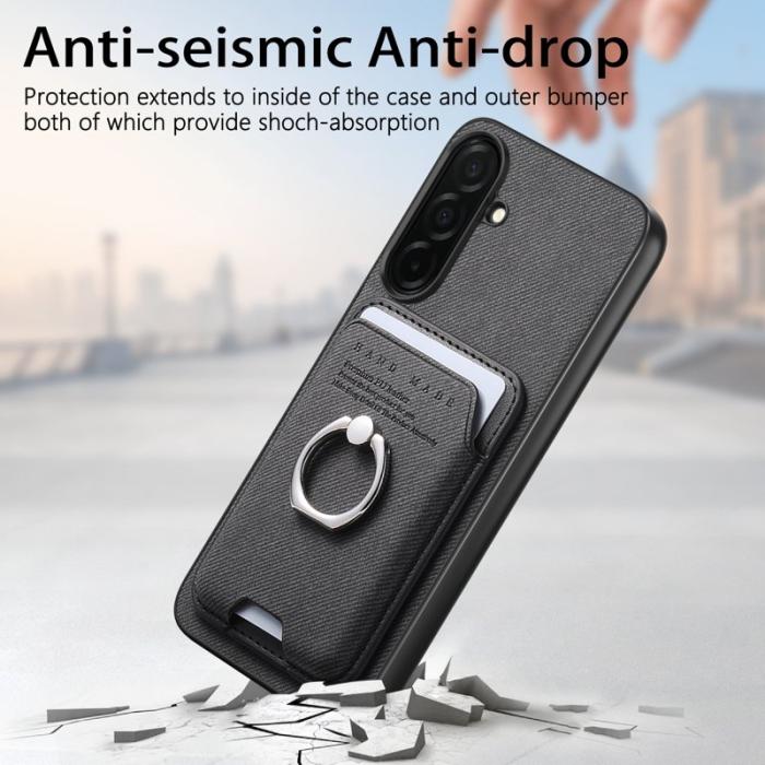 OEM - Mobilskal för Samsung Galaxy S26 Klädtextur PC + TPU med Kickstand - Svart