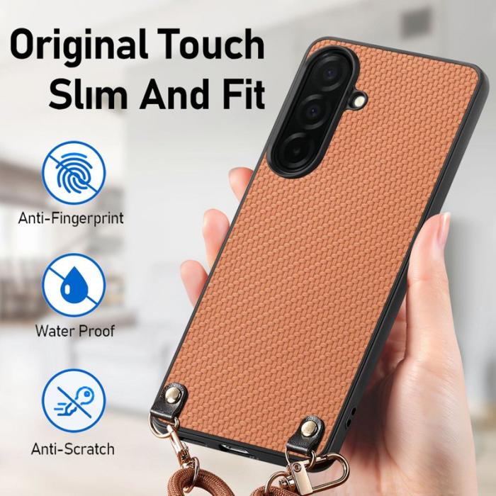 OEM - Mobilskal för Samsung Galaxy S26 Kolfiber Hybrid med Rem - Brun