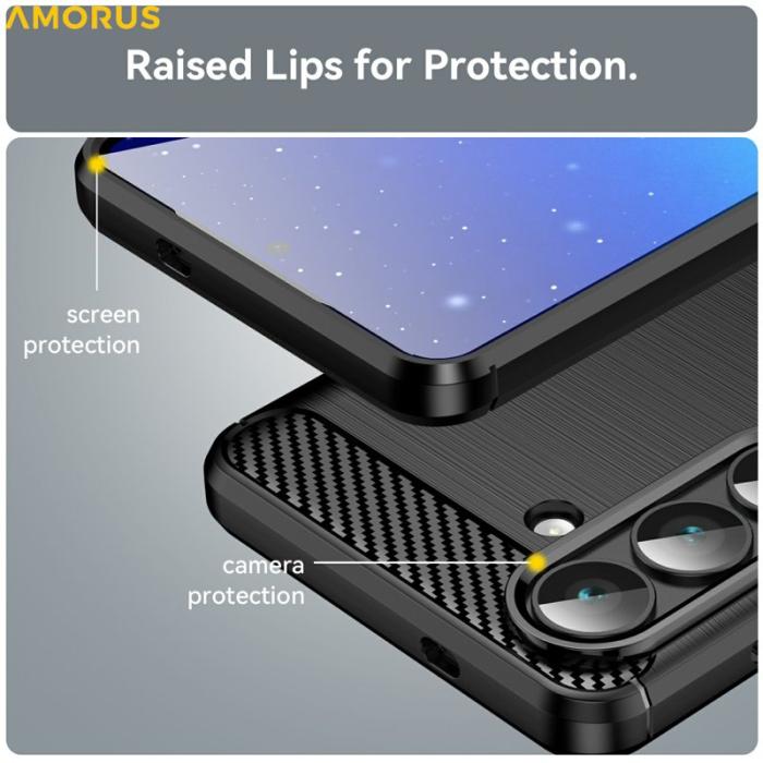 Amorus - Amorus Mobilskal för Samsung Galaxy S26 Kolfiber Textur Skydd - Svart