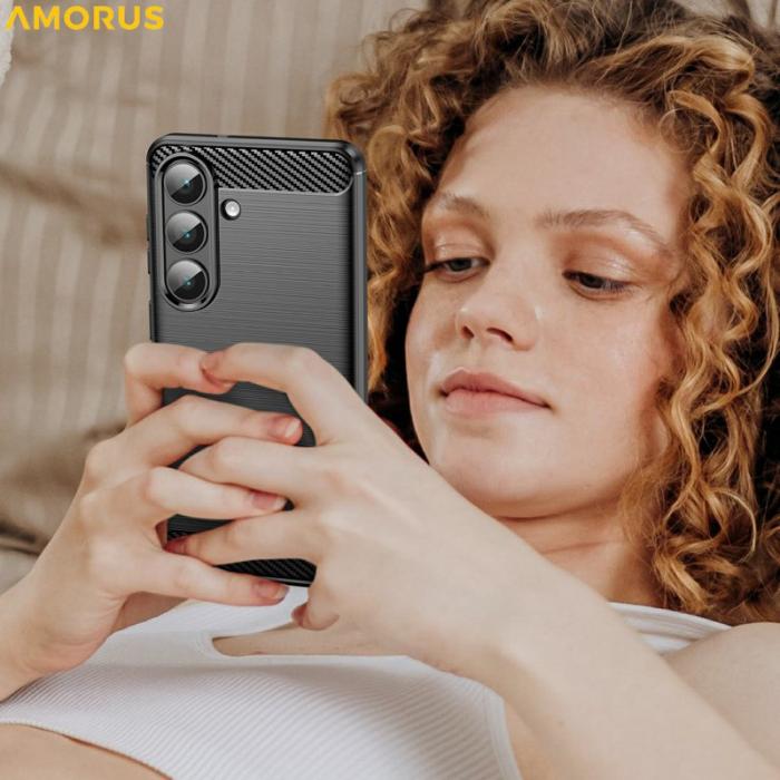 Amorus - Amorus Mobilskal för Samsung Galaxy S26 Kolfiber Textur Skydd - Svart